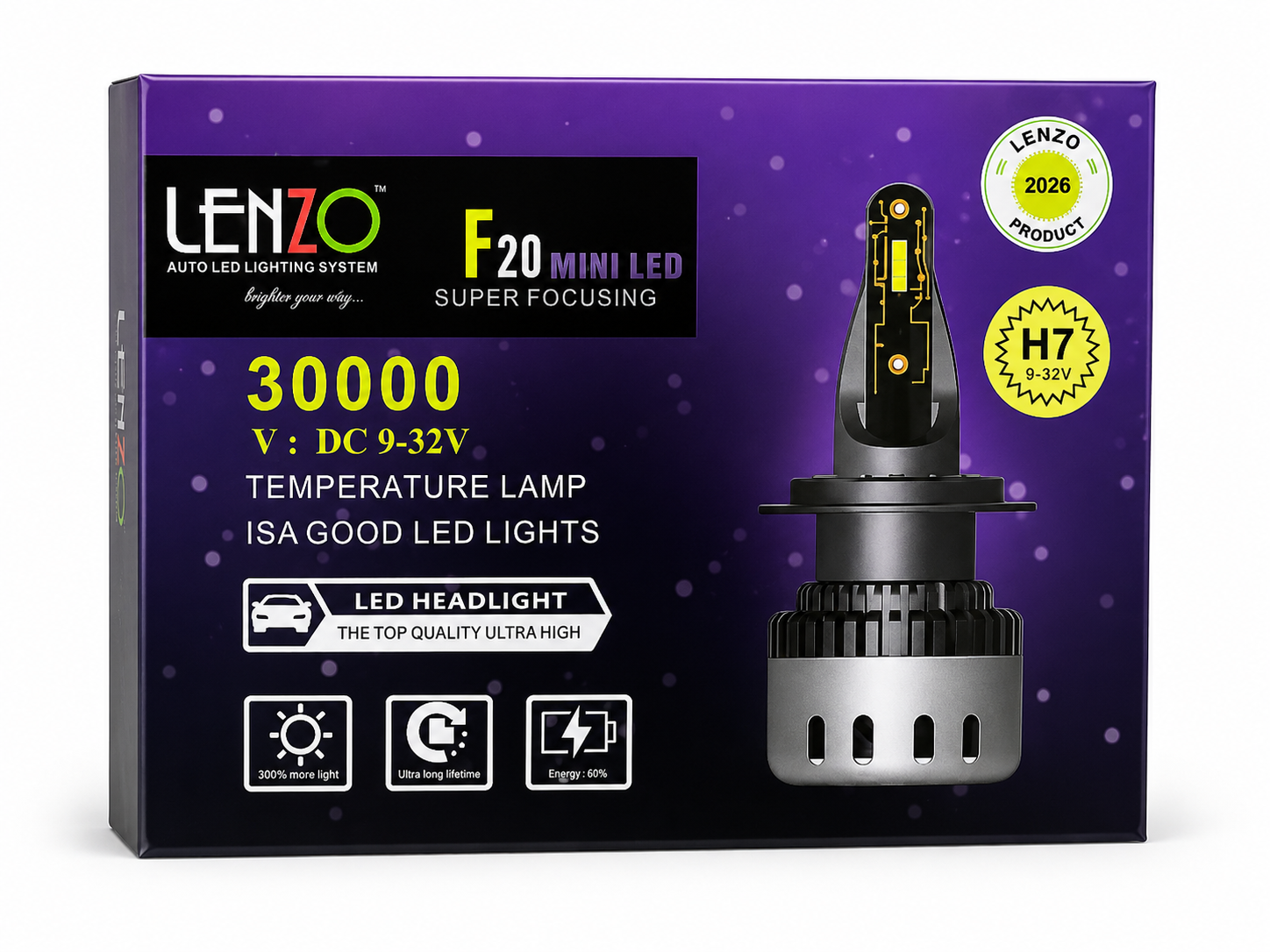 هدلایت خودرو لنزو مدل F20 یخی ۲۰ وات