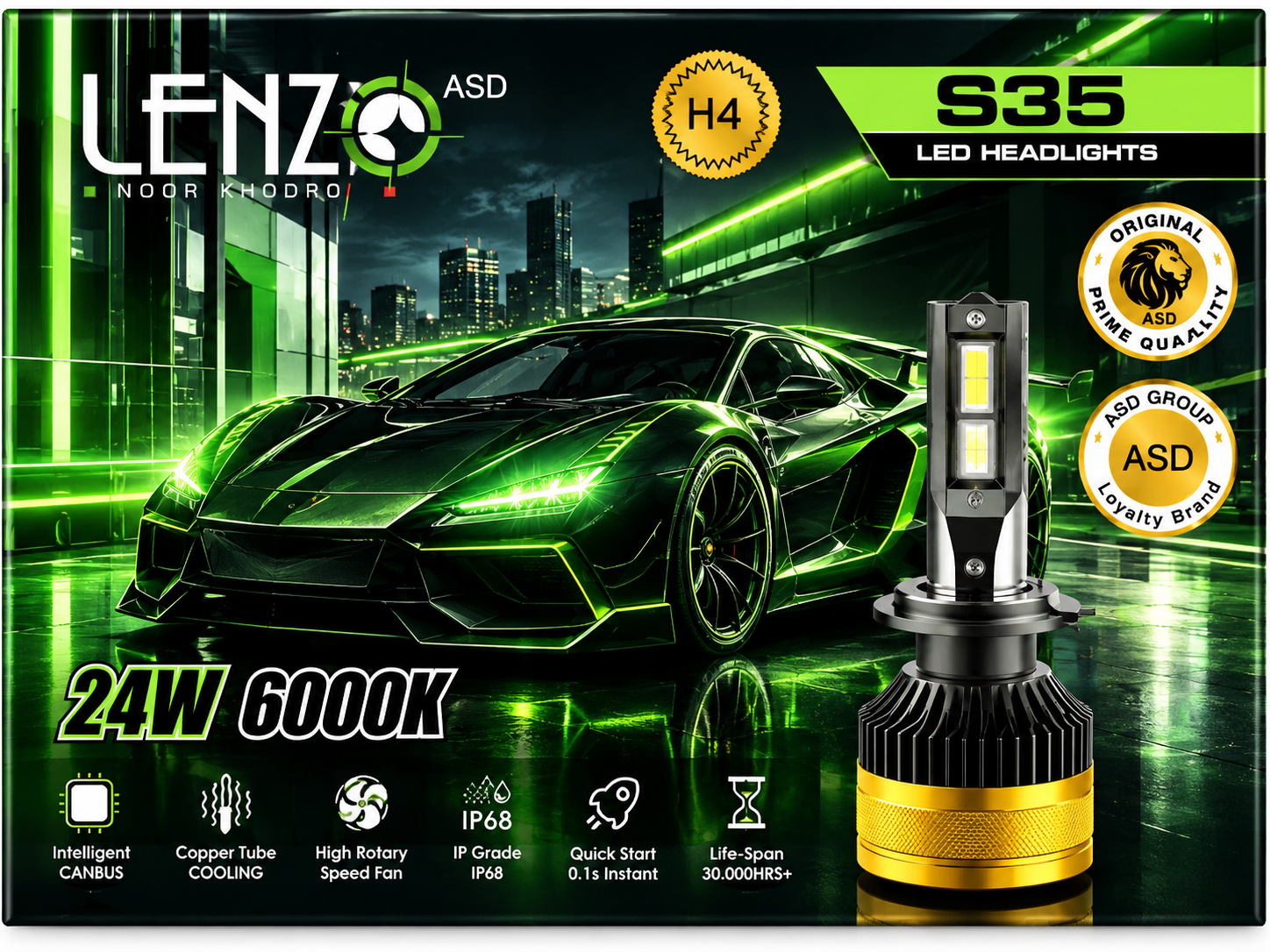 هدلایت خودرو لنزو مدل S35 یخی اقتصادی